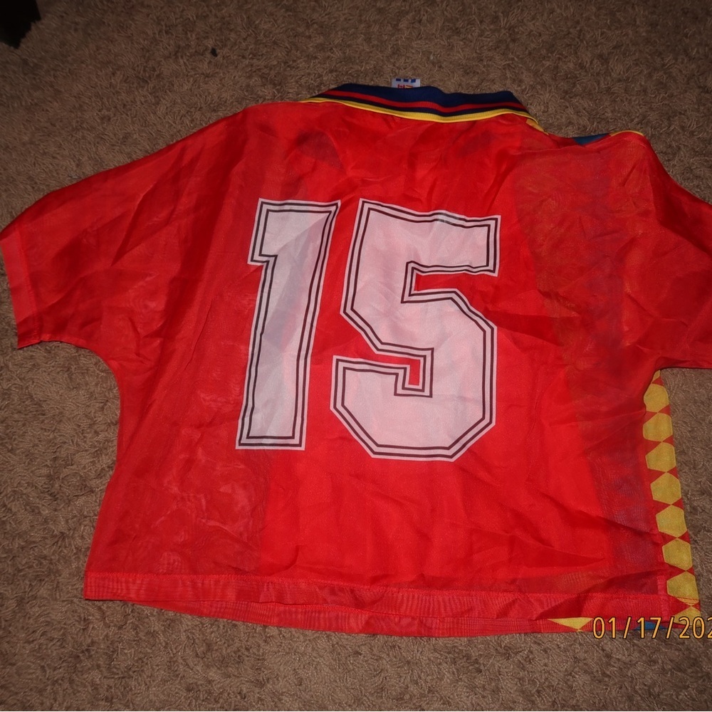 Adidas Spain Red Blue Polo Collar Jersey Tee XS Sporty Athleisure - Picture 3 of 5